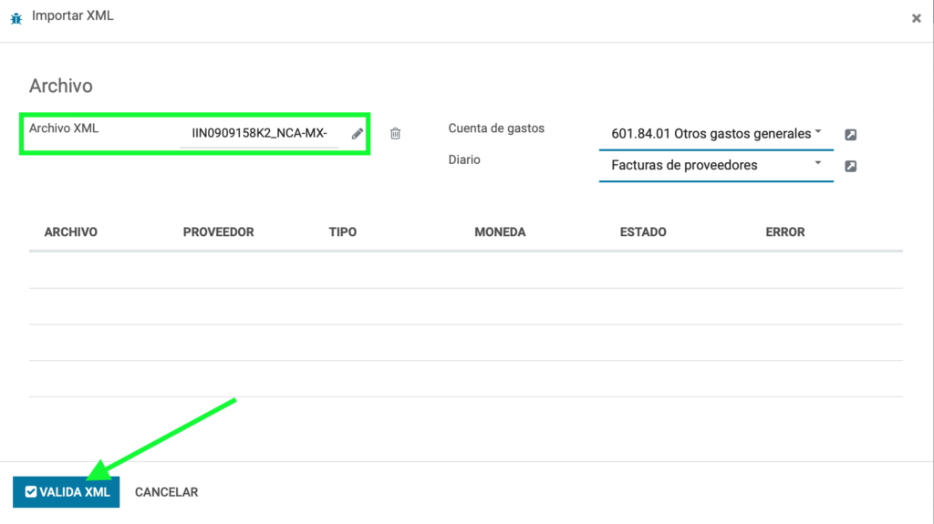 Validación del XML