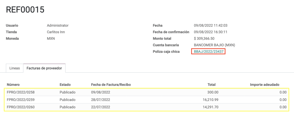 Reembolso confirmado con facturas de proveedor