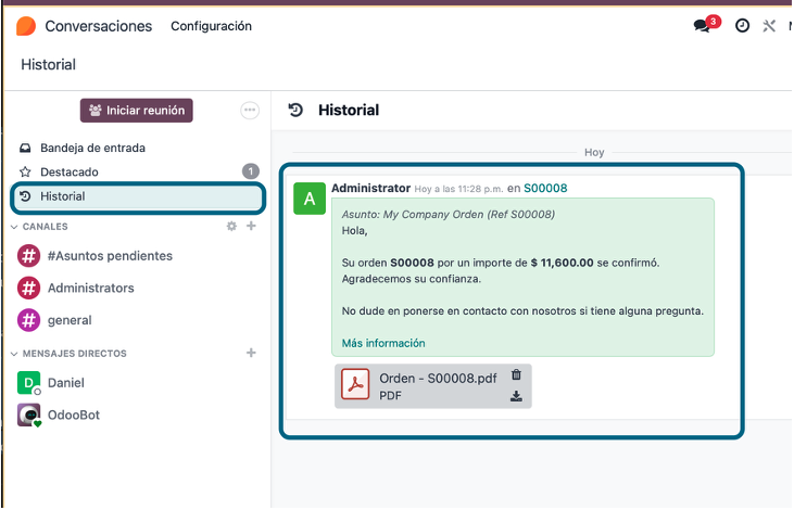 Historial de mensajes y correos enviados
