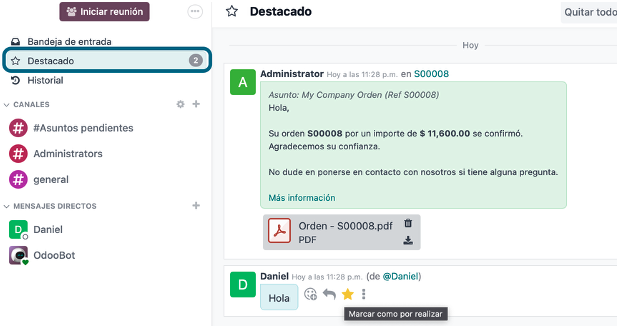 Sección de mensajes destacados