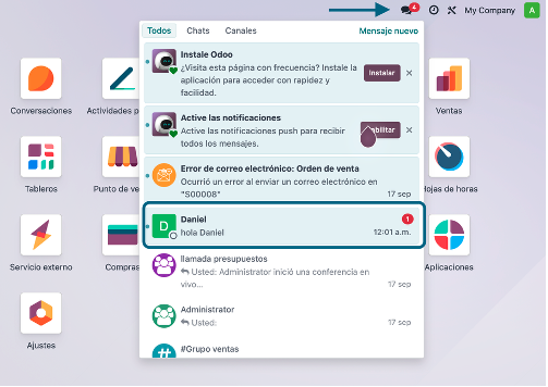Vista del chat directo entre dos usuarios
