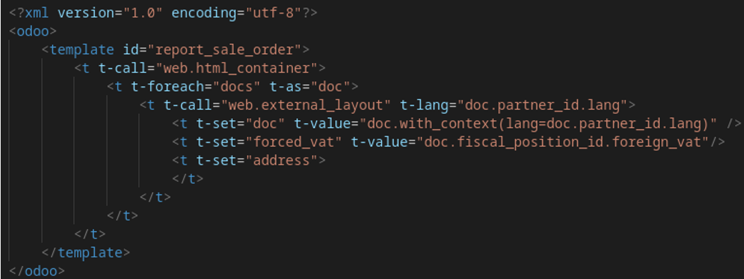 Plantilla con t-call a external_layout pasando doc, forced_vat y address