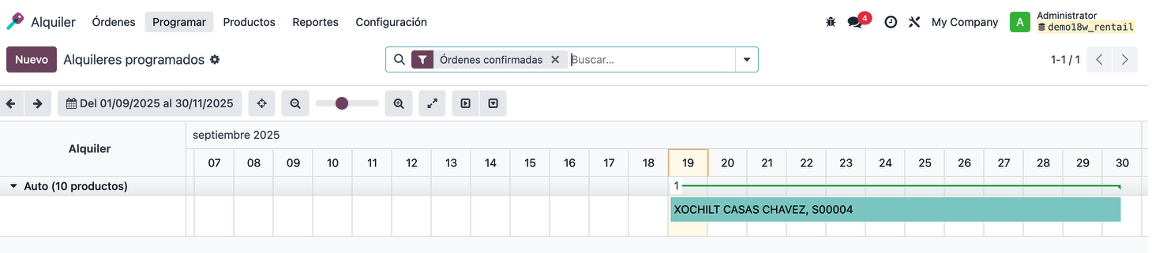 Calendario de alquileres con entregas y devoluciones