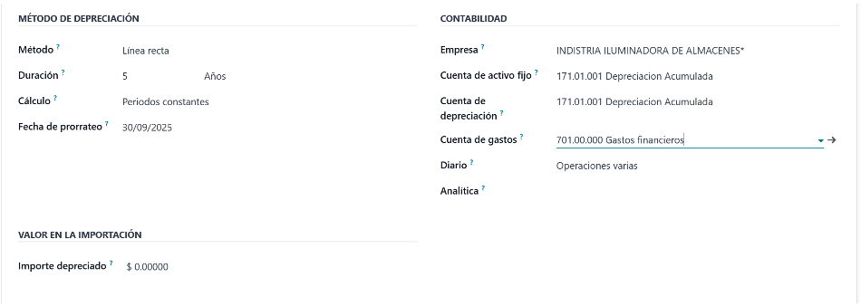 Activo creado con plan de depreciación