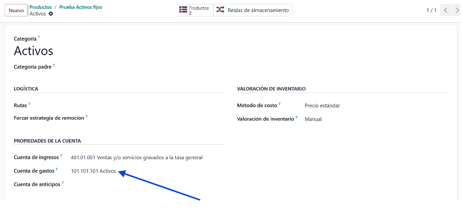 Configuración de categoría del producto