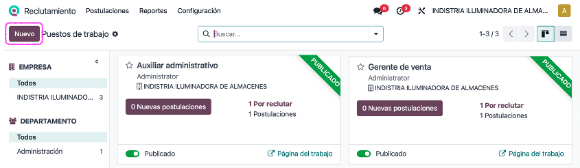 Acceso al menú Puestos de trabajo