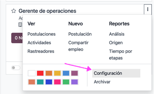 Acceso a la configuración del puesto desde los tres puntitos