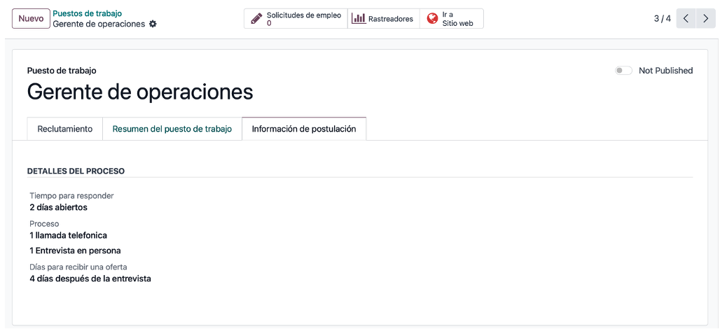 Pestaña con el proceso de contratación visible para candidatos