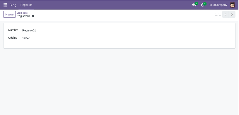 Vista del registro antes de añadir mail.thread