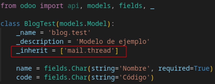 Modelo con mail.thread añadido a la lista de herencias
