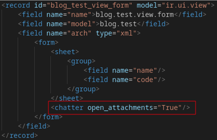 Modificación de la vista formulario para mostrar el chatter