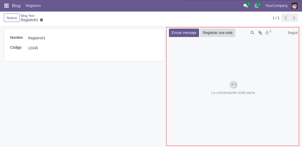 Vista del registro con el chatter activo