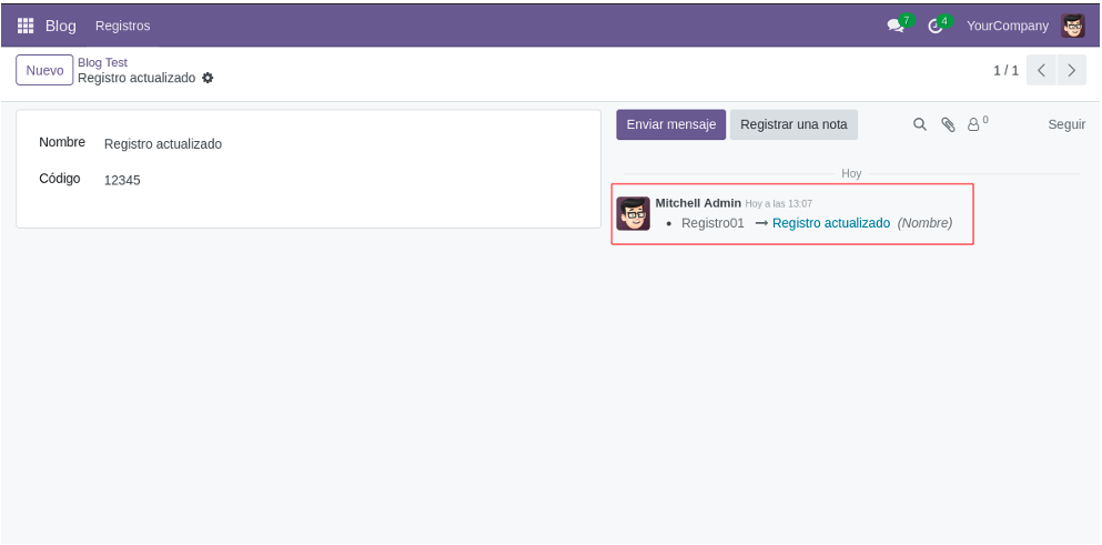Cambio del campo registrado en el chatter