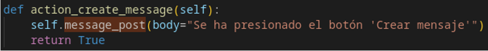 Método Python con la llamada a message_post