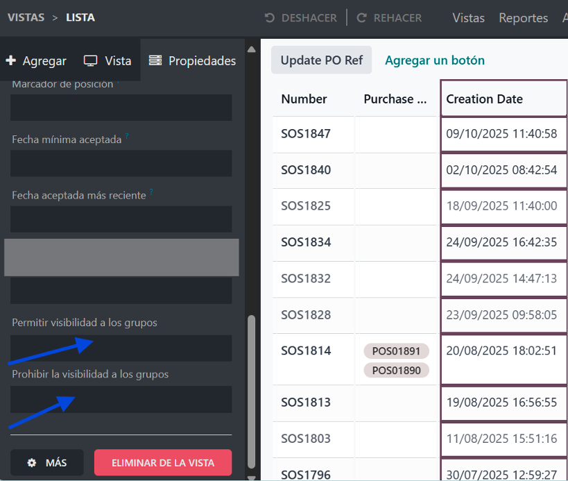 Configuración de visibilidad por grupos en Studio
