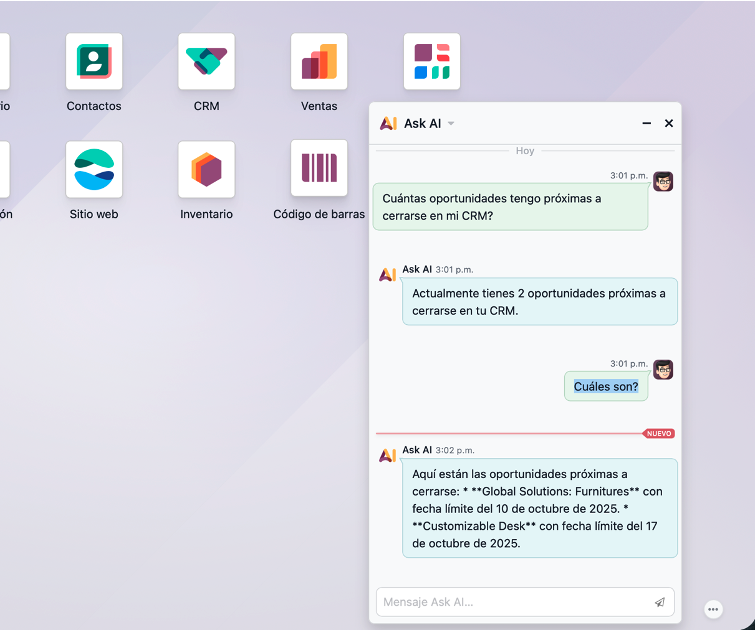 Resumen del CRM con oportunidades próximas a cerrar