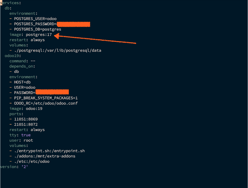 Línea original con la imagen estándar de PostgreSQL
