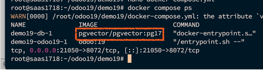 Verificación de que la imagen pgvector está activa