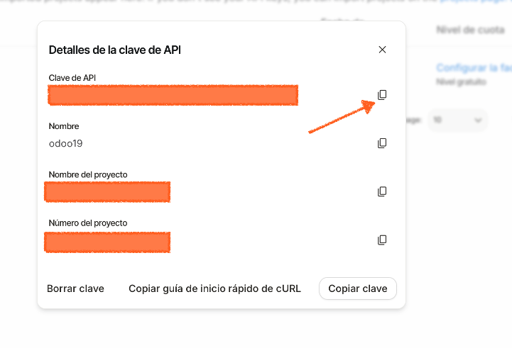Clave de API generada en Google AI Studio