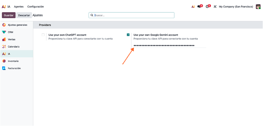 Clave de Gemini configurada en Odoo