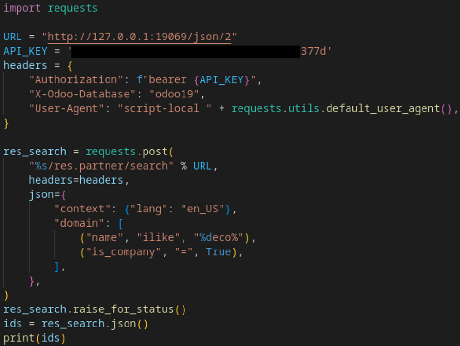 Código del script que ejecuta search por nombre de cliente