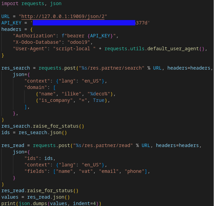 Código del script que llama a read sobre el cliente encontrado