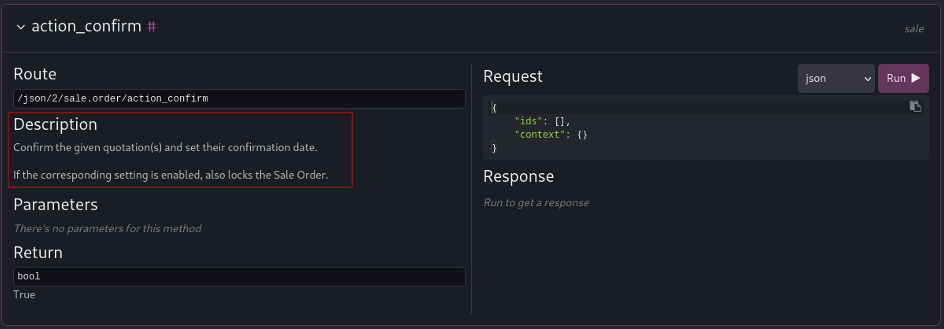Documentación generada por defecto del método