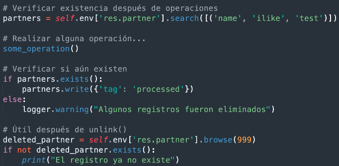 Ejemplo de uso de exists