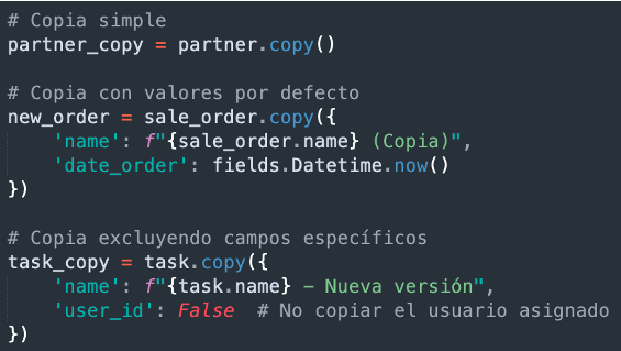 Ejemplo de uso del método copy