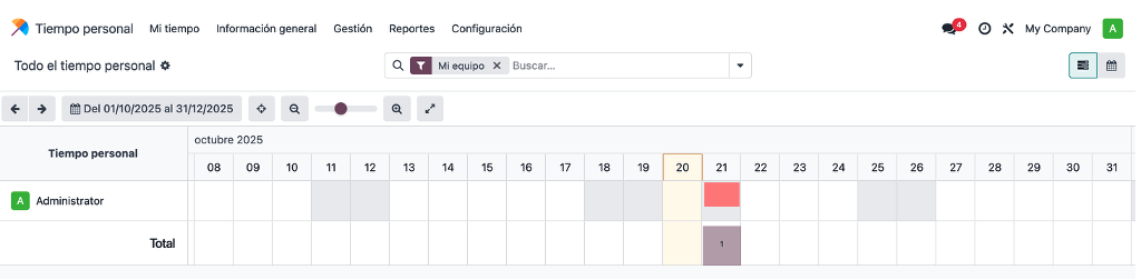 Calendario con días festivos y obligatorios marcados