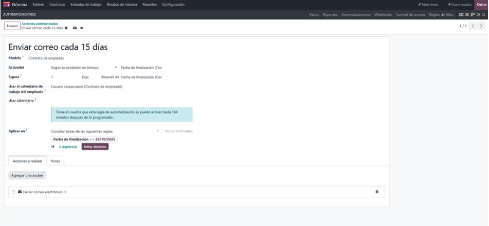 Configuración de automatización con Odoo Studio