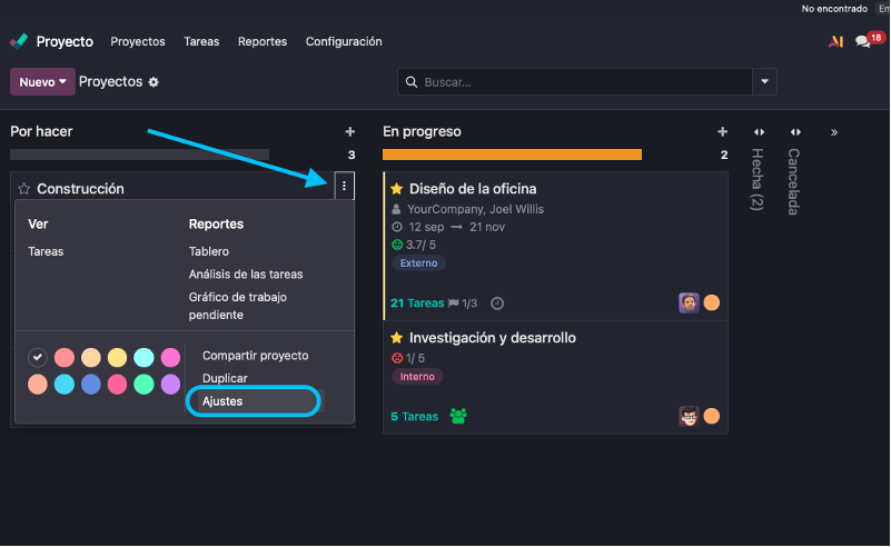 Ajustes del proyecto en Odoo 19