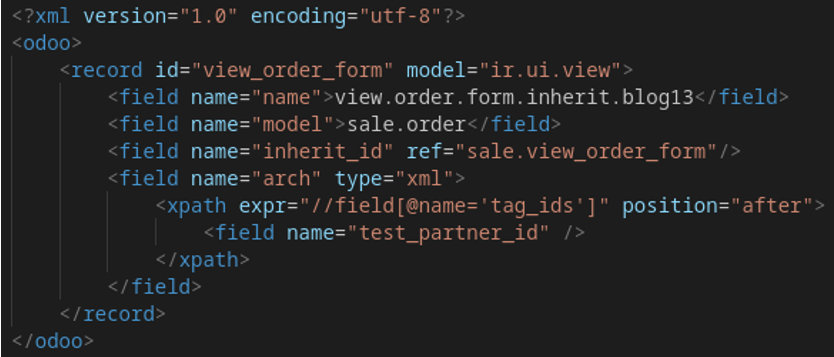 Inclusión del campo en la vista XML
