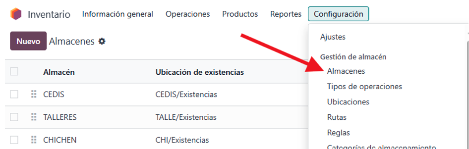 Configuración de almacenes en Odoo 18