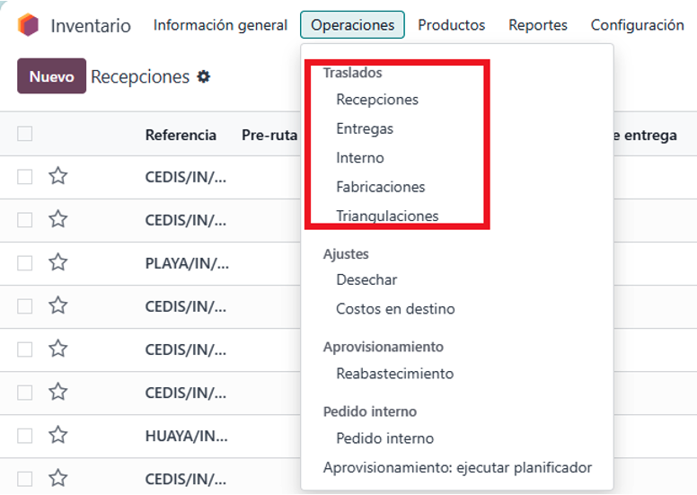 Listado de transferencias con sus estados