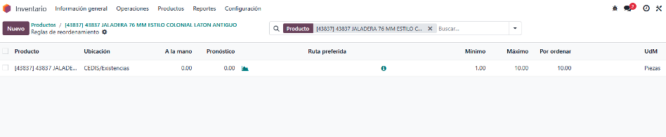 Configuración de regla de reabastecimiento (mínimo/máximo)