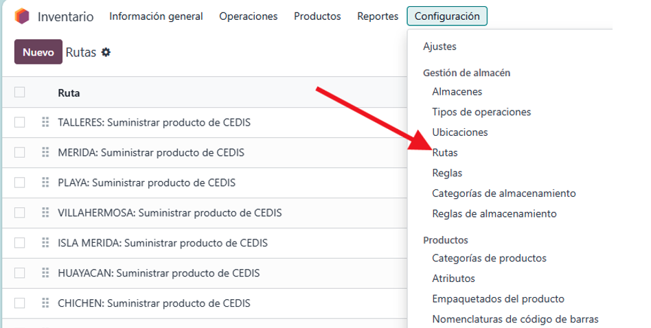 Rutas avanzadas configuradas en el módulo