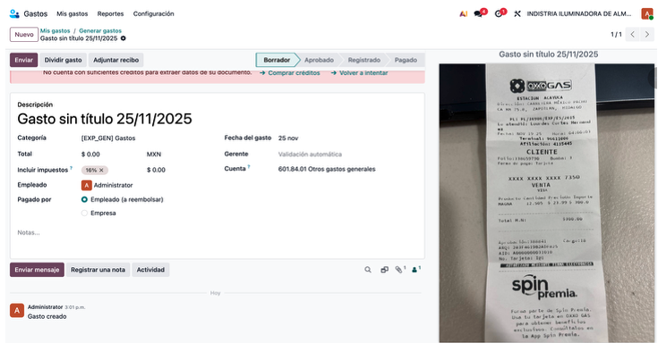 Adjuntar el recibo del gasto