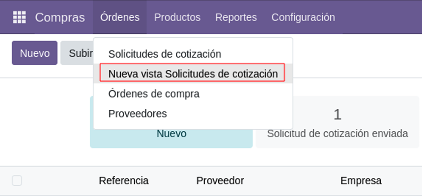 Nuevo menú visible tras actualizar el módulo