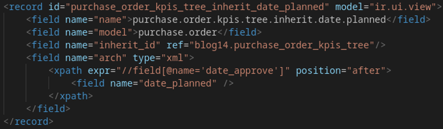 Código XML heredando de la vista primaria