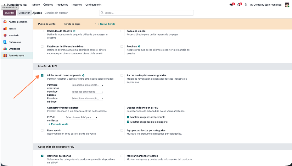 Configuración de inicio de sesión por empleado en el POS