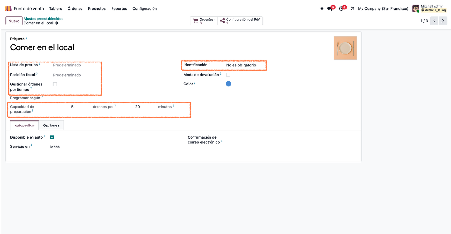 Configuración detallada de un ajuste preestablecido