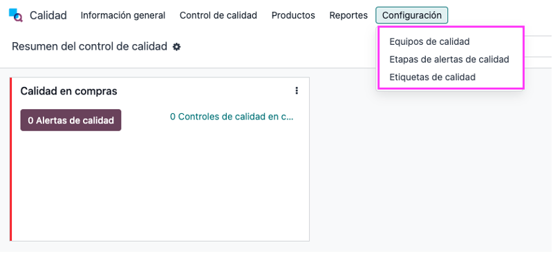 Tablero principal del módulo de Calidad en Odoo 18