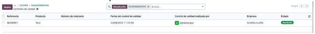 Historial de controles de calidad aprobados