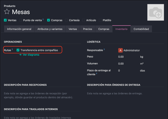 Activar la ruta intercompañía en el producto