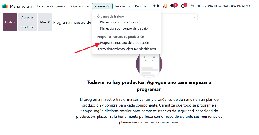 Vista de planificación: MPS y Planning by Workcenter