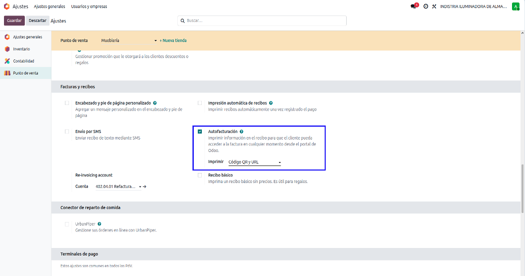Activar autofacturación en la configuración del POS