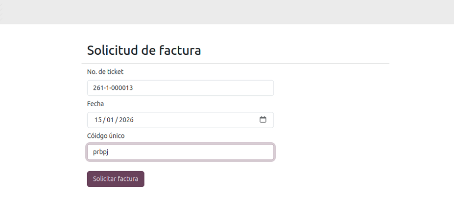 Formulario de validación del ticket en el portal de autofacturación