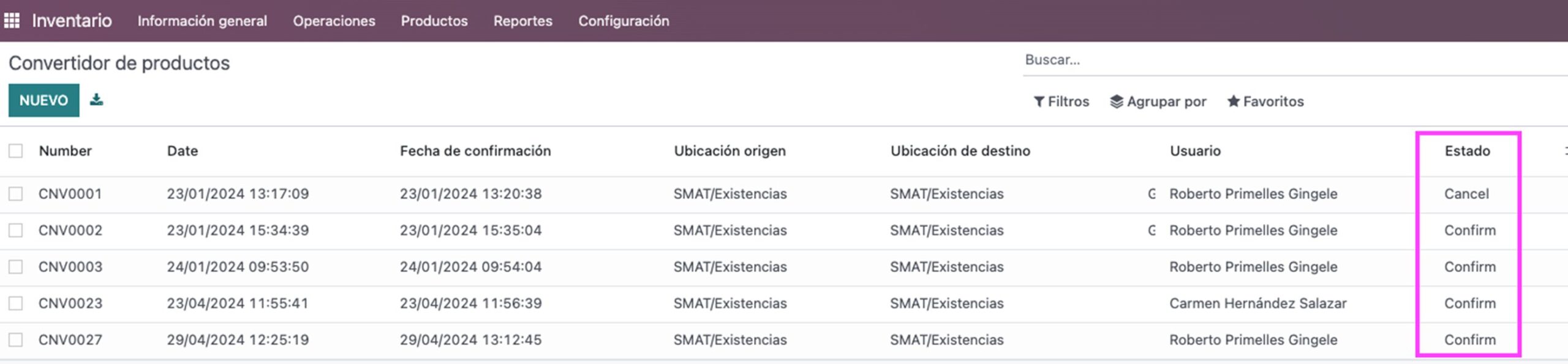 Historial de conversiones