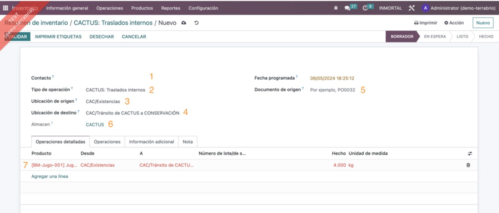 Formulario completo del traslado
